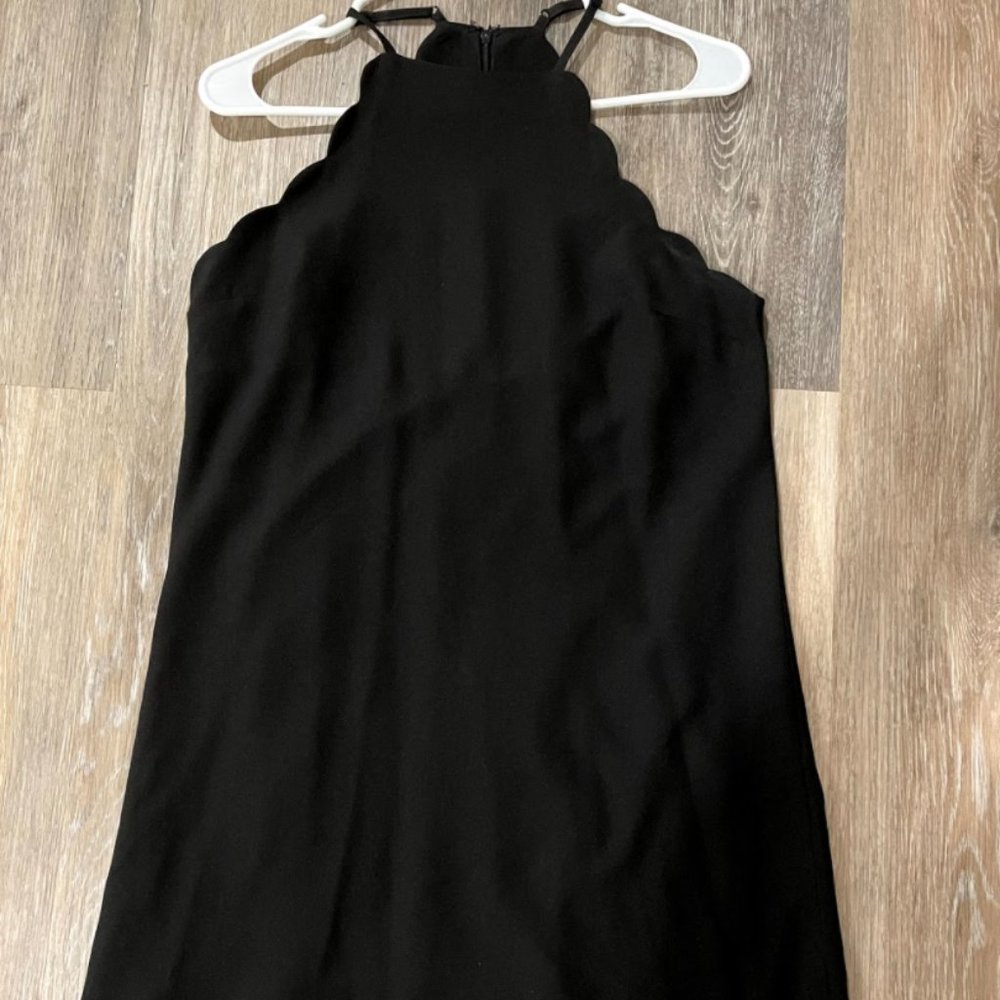 Scalloped Thin-Strapped Black Dress